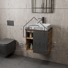 Тумба Bau Dream Blackwood 60 правая, графит, раковина BAU Hotel 48х37, смеситель для раковины высокий Hotel Black, черный