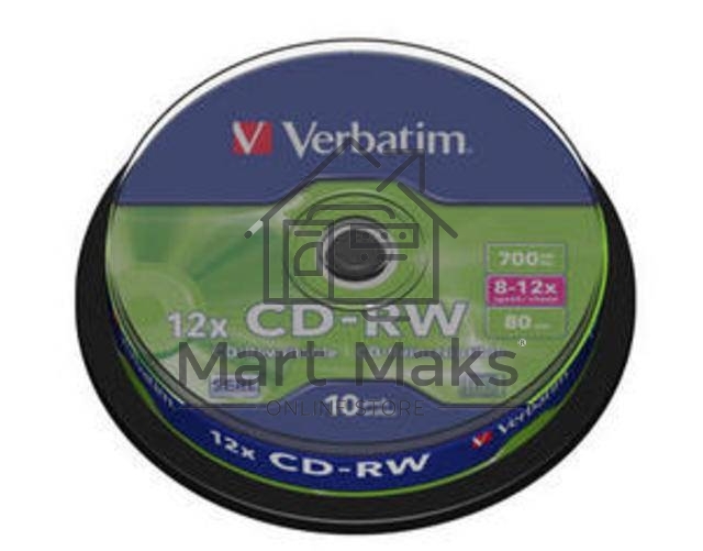 Диск CD-RW Verbatim 700Mb 10x Cake Box (10шт) (43480)