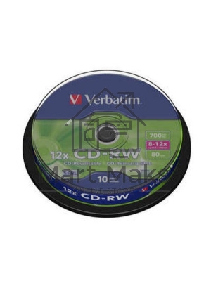 Диск CD-RW Verbatim 700Mb 10x Cake Box (10шт) (43480)