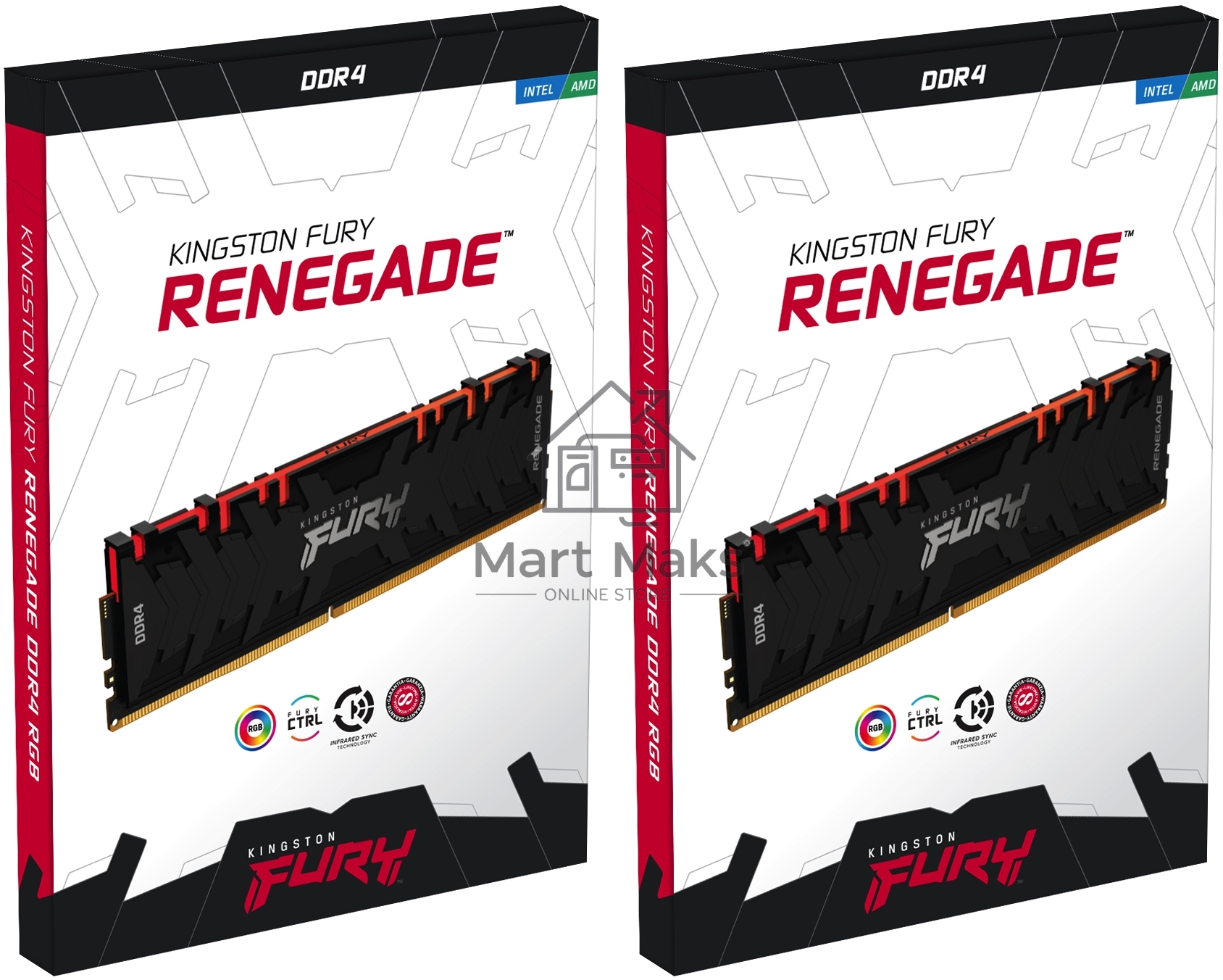 Оперативная память Kingston Fury Renegade, DDR4, 16GB (2x8GB), 3600MHz, CL16, DIMM, с радиаторами, RGB, черный