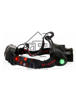 Фонарь Ultraflash налобный с аккумулятором E1336 3,7В, черный, 1LED, 4 Ватт, фокус, 2 ак 4 реж, сенсор, бокс