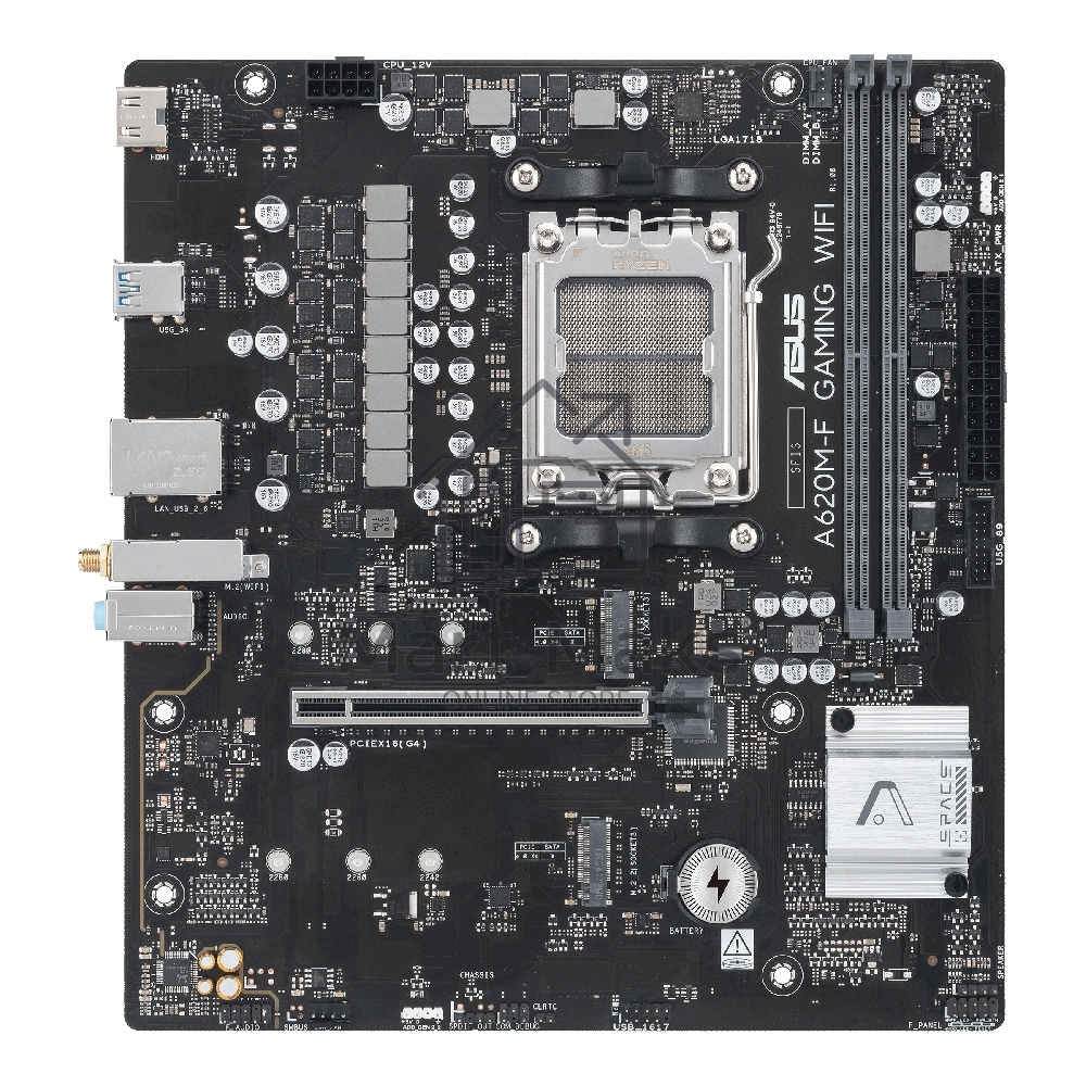 Материнская плата ASUS A620M-F GAMING WIFI, AM5, AMD A620, 2xDDR5, 2xM.2, 1xPCIe 4.0 x16, 1xHDMI, 1x2.5Gb LAN, Wi-Fi 6E, Bluetooth 5.3, 2xUSB-A 5Gbps, 2xUSB-A 2.0, 3x3.5 мм, 7.1, mATX