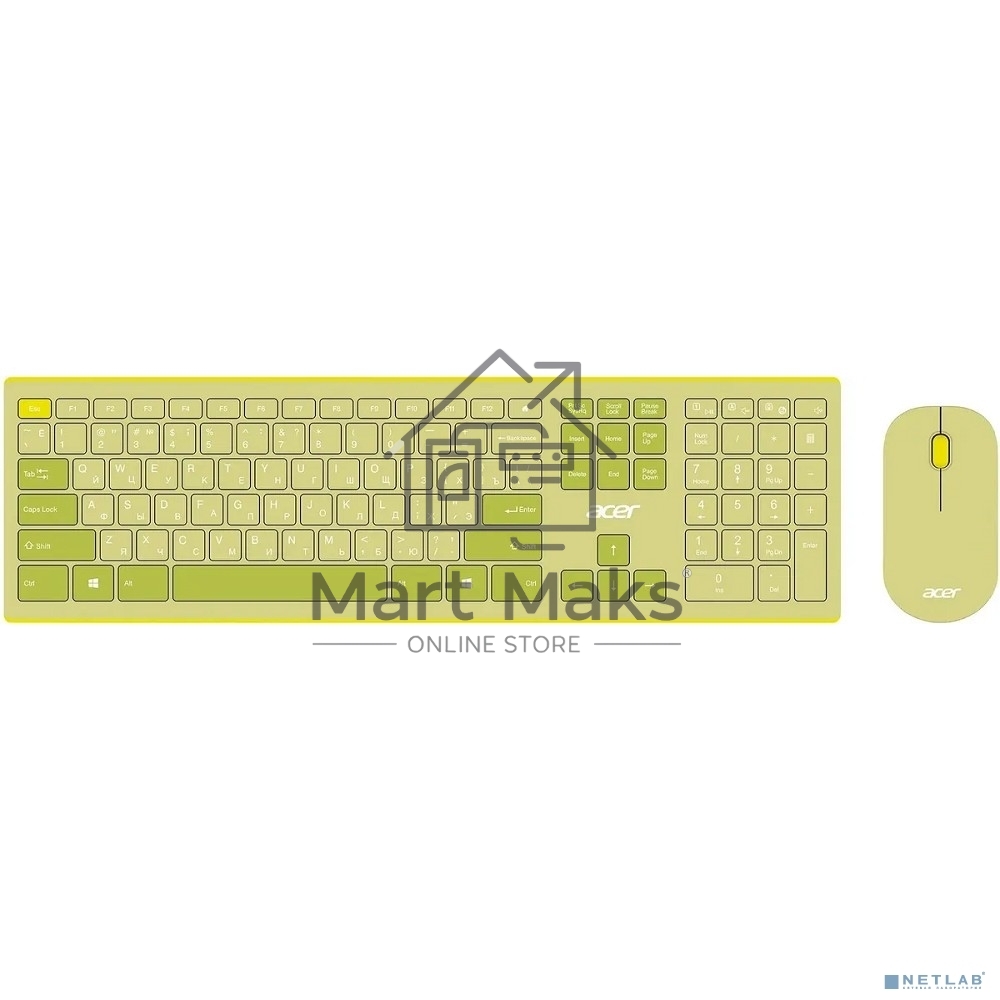 Комплект клавиатура + мышь Acer OCC205 беспроводной USB, 1200 dpi, зеленый/желтый