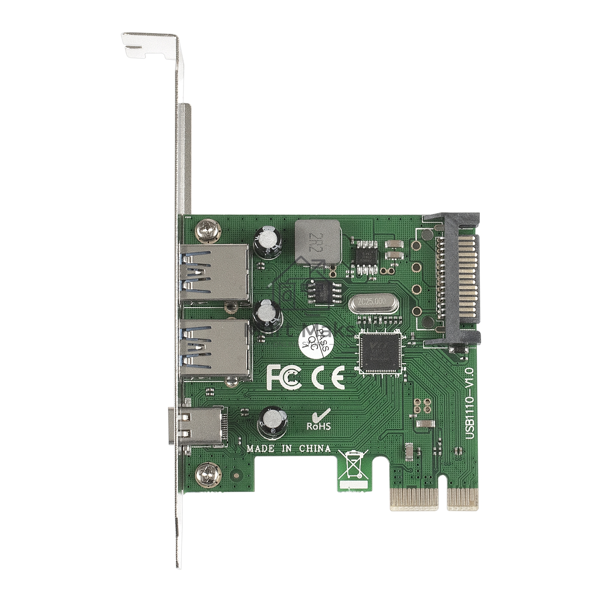 Контроллер ExeGate EXE-323 PCI-E 2.0, 2*USB3.0 ext + 1*Type-C, разъем доп.питания (OEM)