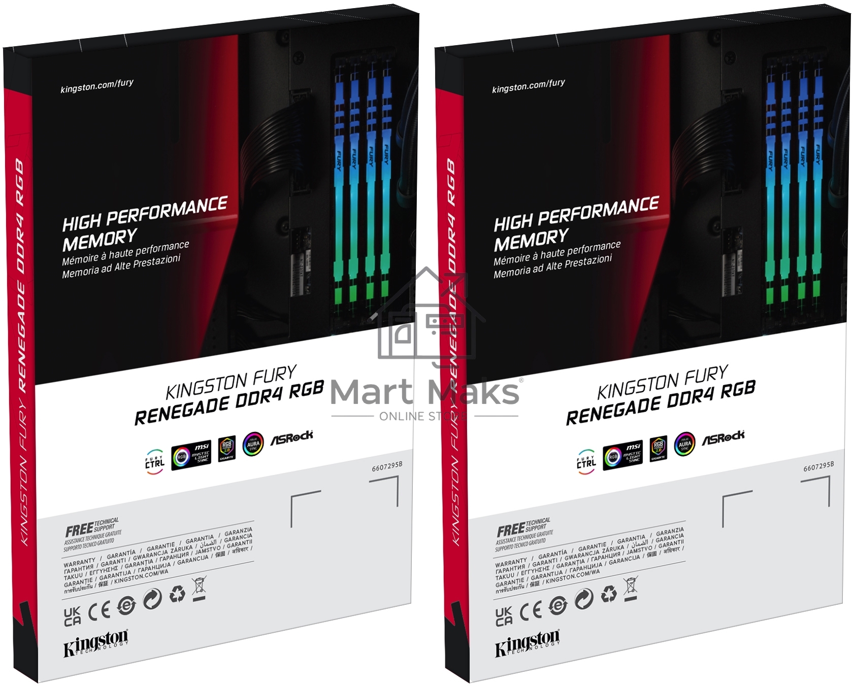Оперативная память Kingston Fury Renegade, DDR4, 16GB (2x8GB), 3600MHz, CL16, DIMM, с радиаторами, RGB, черный