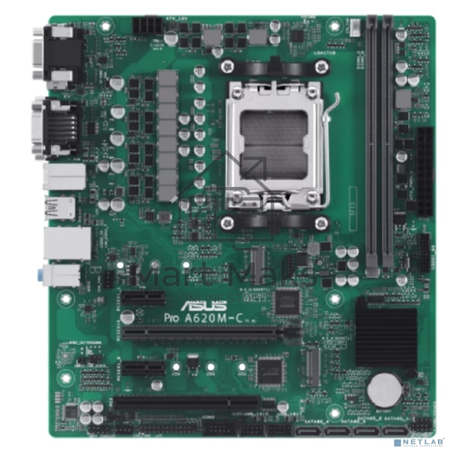 Материнская плата ASUS Pro A620M-C-CSM, AM5, AMD A620, 2xDDR5, 4xSATA, 2xM.2 PCIe 4.0 x4, 1xPCIe 4.0 x16, 2xPCIe x1, 1xRJ45 1GbE, 1xUSB 3.2 Gen 2, 3xUSB 2.0, 1xUSB-C 3.2 Gen 2, 1xDVI-D, 1xDP, 1xHDMI, 1xVGA, 3x3.5 мм, 7.1, mATX