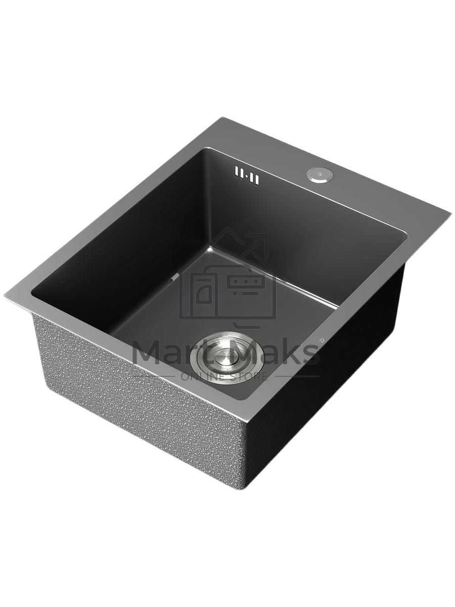 Мойка кухонная из нержавеющей стали BAUEDGE SOUL КТ4050В NANO BLACK, сифон EASY CLEAN в комплекте.