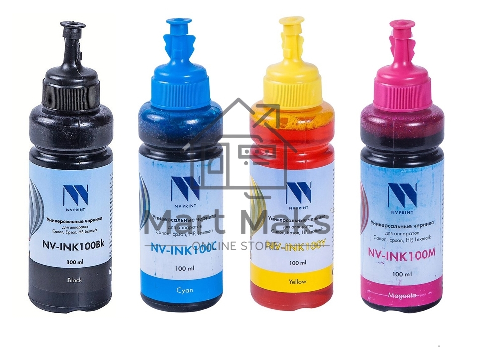 Чернила NVPrint универсальные на водной основе для Сanon, Epson, НР, Lexmark, комплект 4 цвета