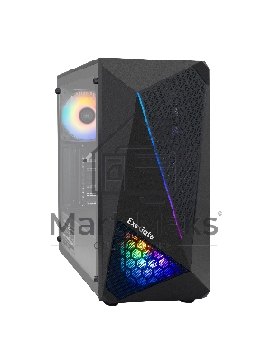 Компьютерный корпус Miditower ExeGate EVO-8225-EVO800 (ATX, БП EVO800RGb с вент. 12см, 2*USB+1*USB 3.0, черный, 2 вент. с RGb подсветкой и полоса на передней панели, боковая панель - закаленное стекло)