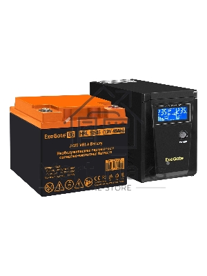 Комплект Источник бесперебойного питания EX295986RUS + батарея 45Aч EX285666RUS 1шт (инвертор, синус, для котла) ExeGate SineTower SZ-600.LCD.AVR.1SH <600VA/360W, чистый синусоида, LCD дисплей, AVR, 1*Schuko, линейно-интерактивный, Black> + батарея ExeGat