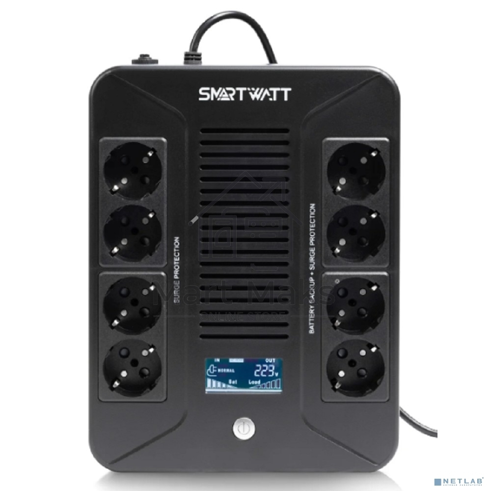 Источник бесперебойного питания SMARTWATT UPS SAFE PRO LCD 600 Line-interactive 600VA/360W Brick (Euro x8, USB, RJ11/RJ45 protection, LCD, 275x210x9