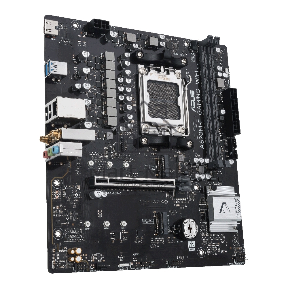 Материнская плата ASUS A620M-F GAMING WIFI, AM5, AMD A620, 2xDDR5, 2xM.2, 1xPCIe 4.0 x16, 1xHDMI, 1x2.5Gb LAN, Wi-Fi 6E, Bluetooth 5.3, 2xUSB-A 5Gbps, 2xUSB-A 2.0, 3x3.5 мм, 7.1, mATX