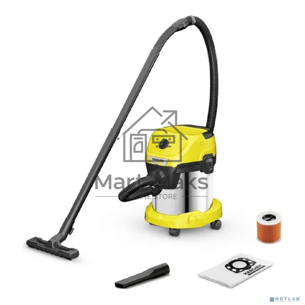 Строительный пылесос Karcher WD 3 S V-15/4/20 1000Вт (уборка: сухая) желтый