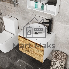 Комплект для ванной, 4 предмета (Тумба Bau Dream Blackwood 60, раковина BAU ream круглая D41, смеситель для раковины высокий Hotel Black, черный, выпуск клик клак, черный)
