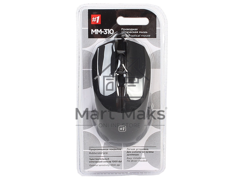 Мышь проводная Defender MM-310 черный, 1000 dpi, USB, кнопки - 3