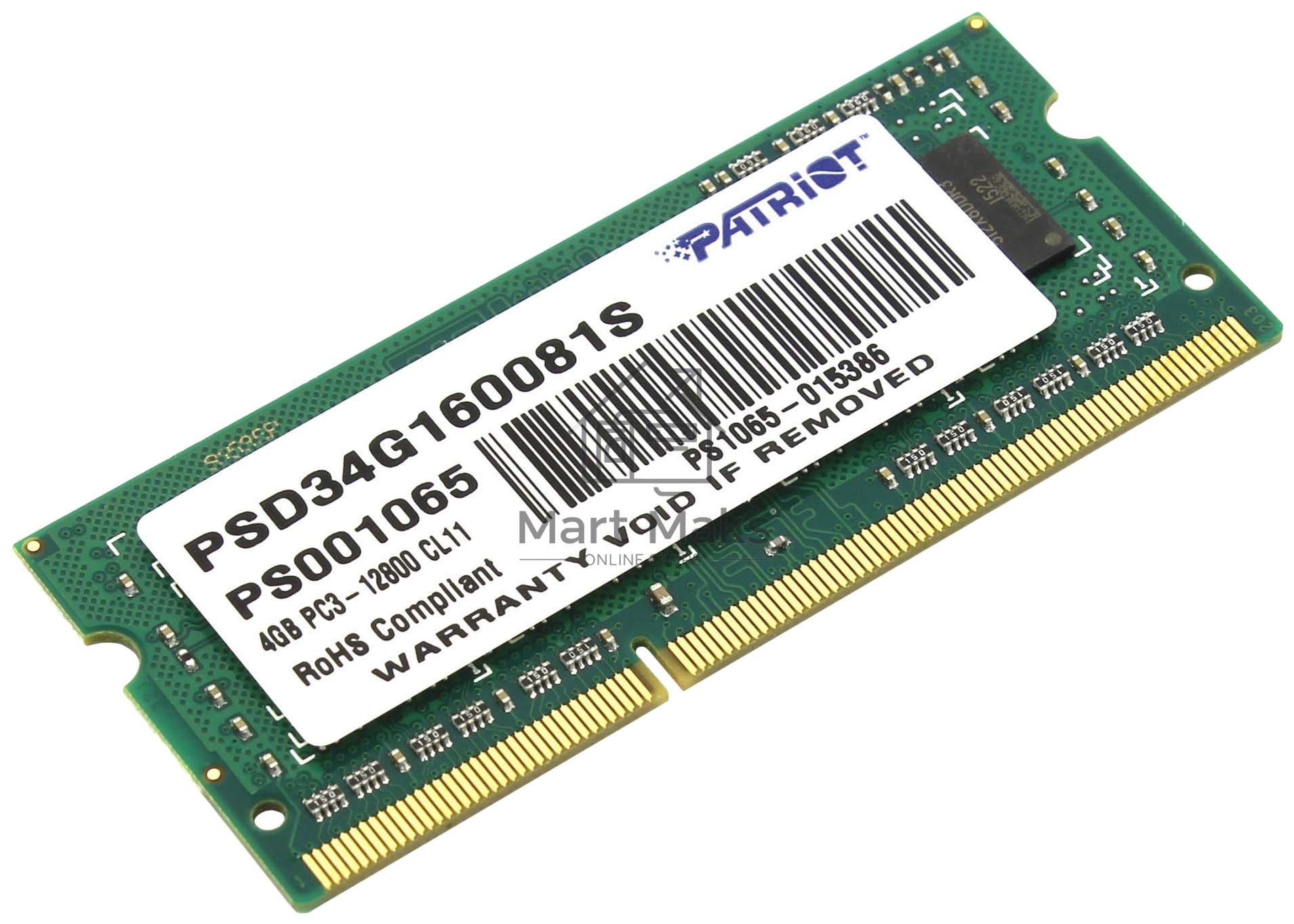 Оперативная память Patriot, DDR3L, 4GB (1x4 GB), 1600 MHz, CL11, SO-DIMM