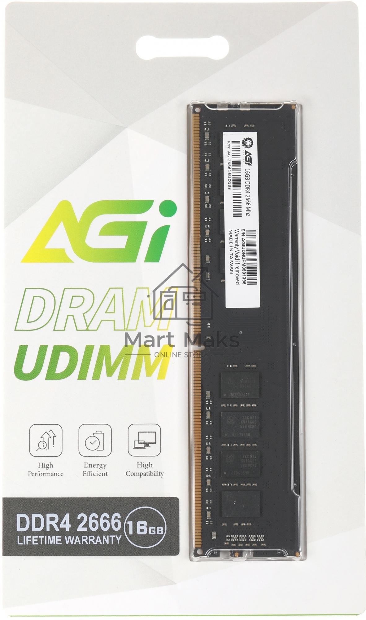Оперативная память AGI, DDR4, 16GB (1x16GB), 2666MHz, CL19, DIMM