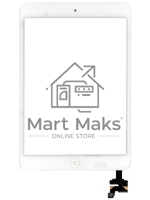 Сенсорное стекло (тачскрин) Ipad mini + stiker + IC с кнопкой Home, белое (A1432 A1454 A1455) OEM