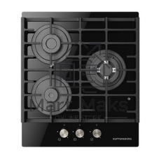 Варочная панель Kuppersberg FG 46 B газ, High-Tech, 45 см, автоматический электроподжиг, газ-контроль, форсунки под сжиженый газ, SABAF конфорки, чугунные решетки, цвет черный, цвет фурнитуры черный