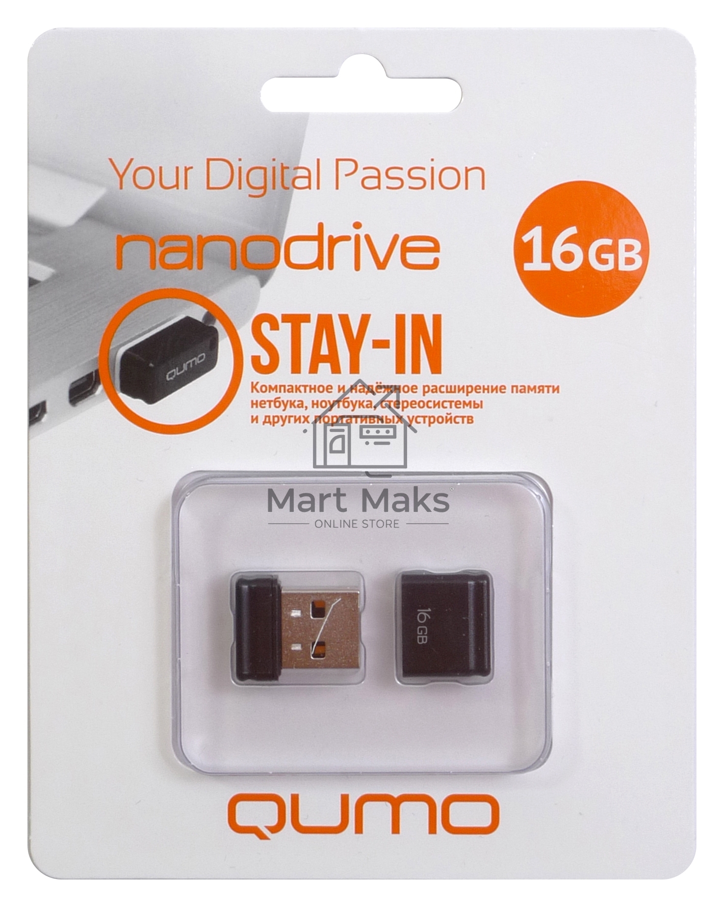 Флешка USB R/W QUMO 16GB NANO QM16GUD-NANO-B Black