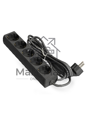 Удлинитель ExeGate ECE-5-5B (EX285825RUS), черный, 5 м, евровилка с заземлением, 5 евророзеток с заземлением, 2200 Вт