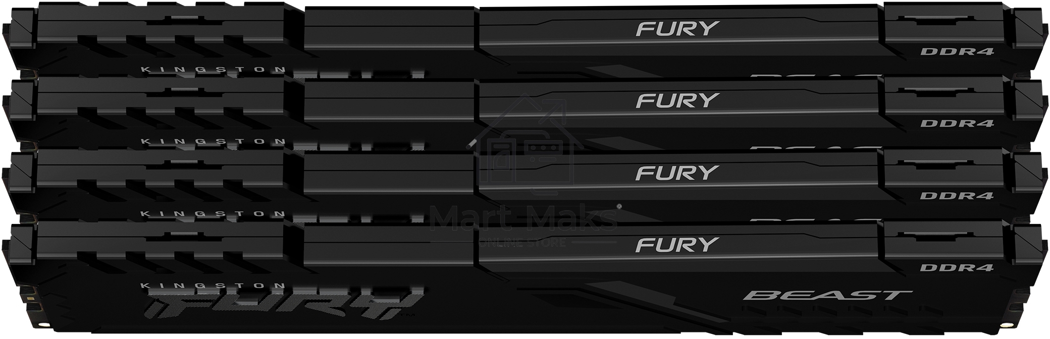 Оперативная память Kingston Fury Beast, DDR4, 32GB (4x8GB), 3600MHz, CL17, DIMM, с радиаторами, черный