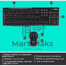 Комплект клавиатура+мышь Logitech MK270 беспроводной, USB, 1000 DPI, чёрный (неоригинальная гравировка)