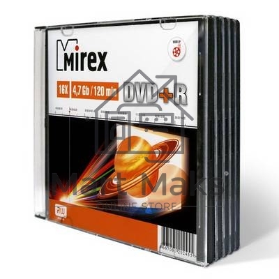 Диск DVD+R Mirex 4.7 Gb, 16x, Slim Case (5), (5/200)