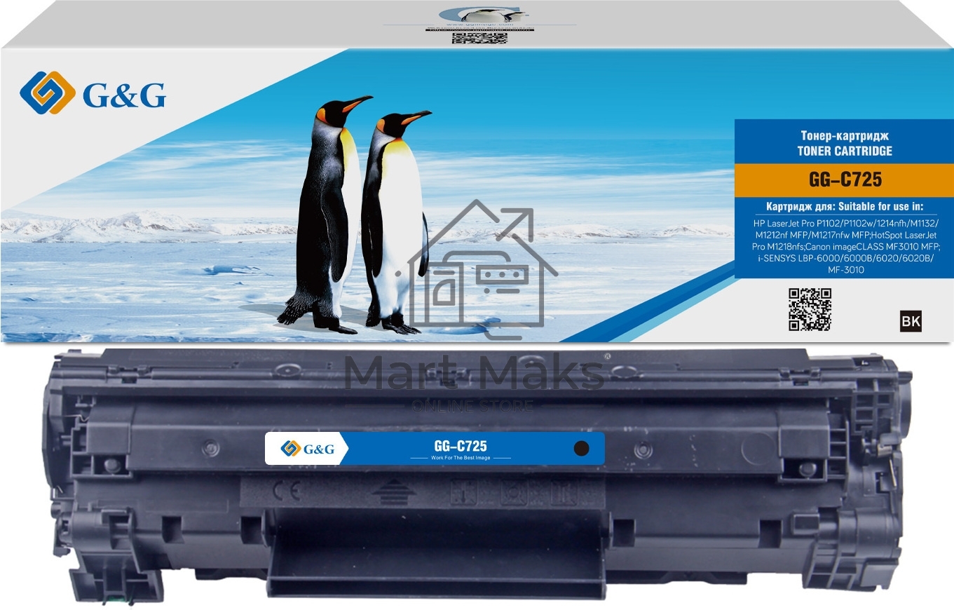 Картридж лазерный G&G GG-C725 черный (1600 стр.) для Canon imageCLASS MF3010 MFP/LBP-6000/6000B/6020/6020B/MF-3010, LJ P1102/1102w Pro M1130/1212