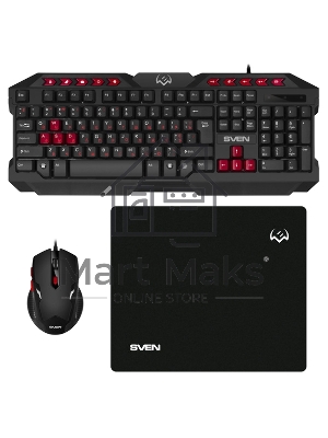 Комплект клавиатура + мышь SVEN GS-9200 игровые клавиатура, мышь и коврик