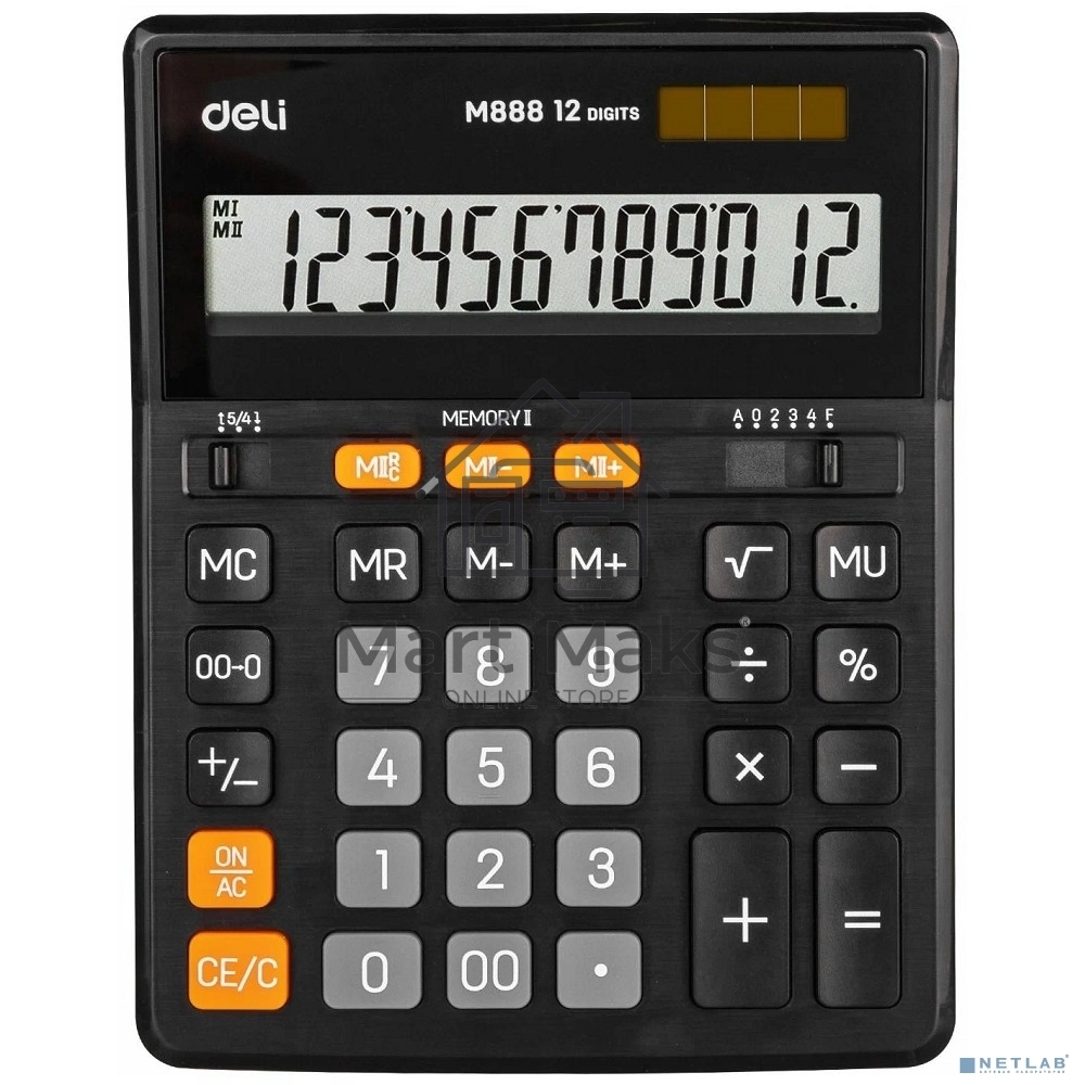 Калькулятор настольный Deli EM888 черный 12-разр.
