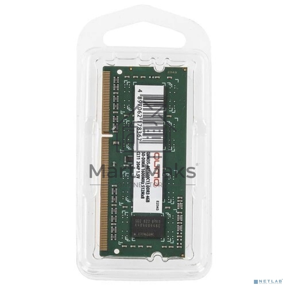 Оперативная память QUMO, DDR3, 4GB (1x4GB), 1600MHz, CL11, SO-DIMM
