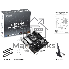 Материнская плата ASUS B850M MAX GAMING WIFI, AM5, AMD B850, 4xDDR5, 4xSATA, 3xM.2, 1xPCIe 5.0 x16, 1xPCIe 4.0 x4, 1xPCIe 3.0 x1, 1xDP, 1xHDMI, 1x1Gb LAN, Wi-Fi 6, Bluetooth 5.4, 1xUSB-C 10Gbps, 2xUSB-A 10Gbps, 2xUSB-A 5Gbps, 5xUSB-A 2.0, 3x3.5 мм, 7.1, mATX