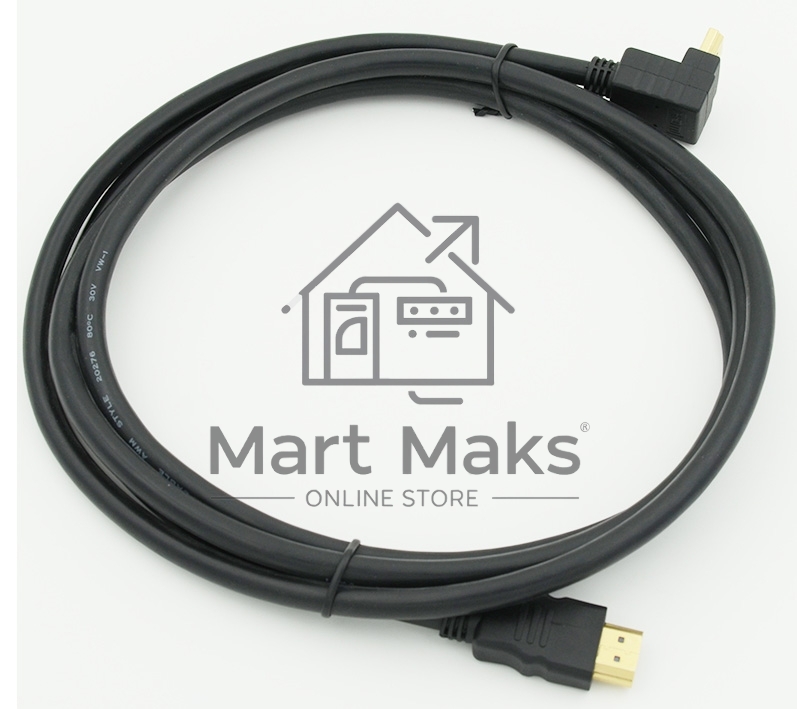 Кабель HDMI 2м, 19pin to 19pin, 1 угловой разъем, черный 