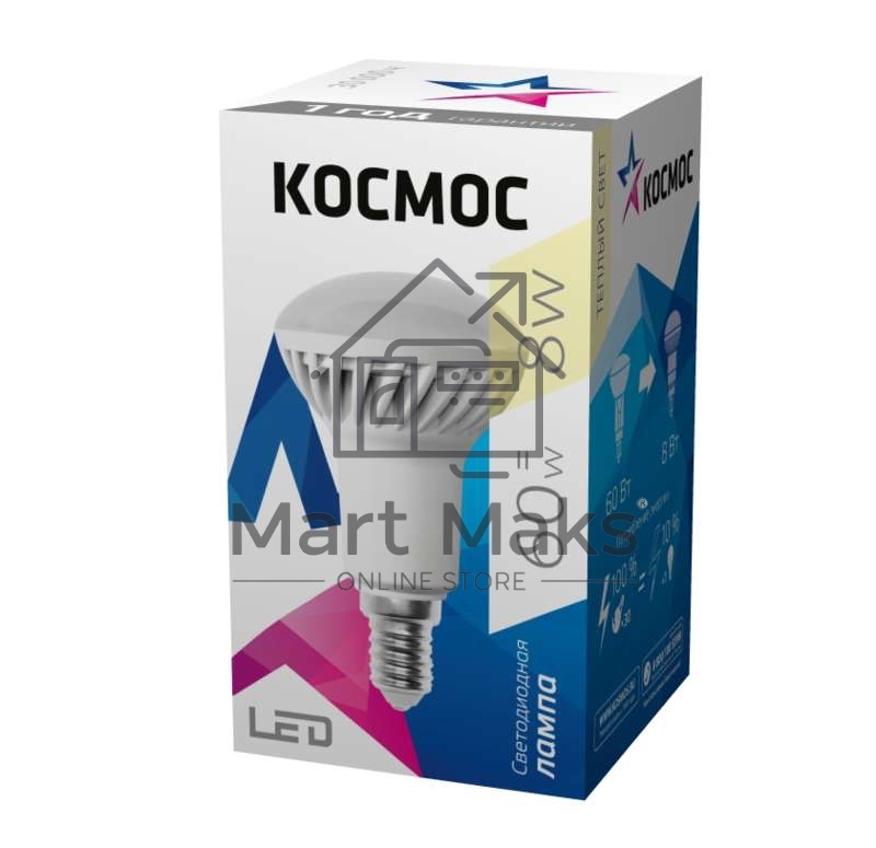 Лампа светодиодная LED R50 8Вт 220В E14 3000К Космос Lksm_LED8wR50E1430