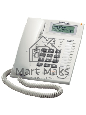 Телефон проводной Panasonic KX-TS2388RUW белый индикатор вызова,повторный набор последнего номера,4 уровня громкости звонка