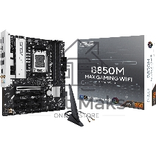 Материнская плата ASUS B850M MAX GAMING WIFI, AM5, AMD B850, 4xDDR5, 4xSATA, 3xM.2, 1xPCIe 5.0 x16, 1xPCIe 4.0 x4, 1xPCIe 3.0 x1, 1xDP, 1xHDMI, 1x1Gb LAN, Wi-Fi 6, Bluetooth 5.4, 1xUSB-C 10Gbps, 2xUSB-A 10Gbps, 2xUSB-A 5Gbps, 5xUSB-A 2.0, 3x3.5 мм, 7.1, mATX
