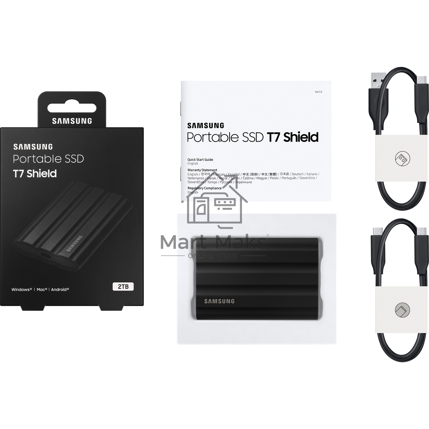 Твердотельный диск 2TB Samsung T7 Shield MU-PE2T0S/WW, V-NAND, USB 3.2 Gen 2 Type-C  R/W - 1000/1050 MB/s /EU