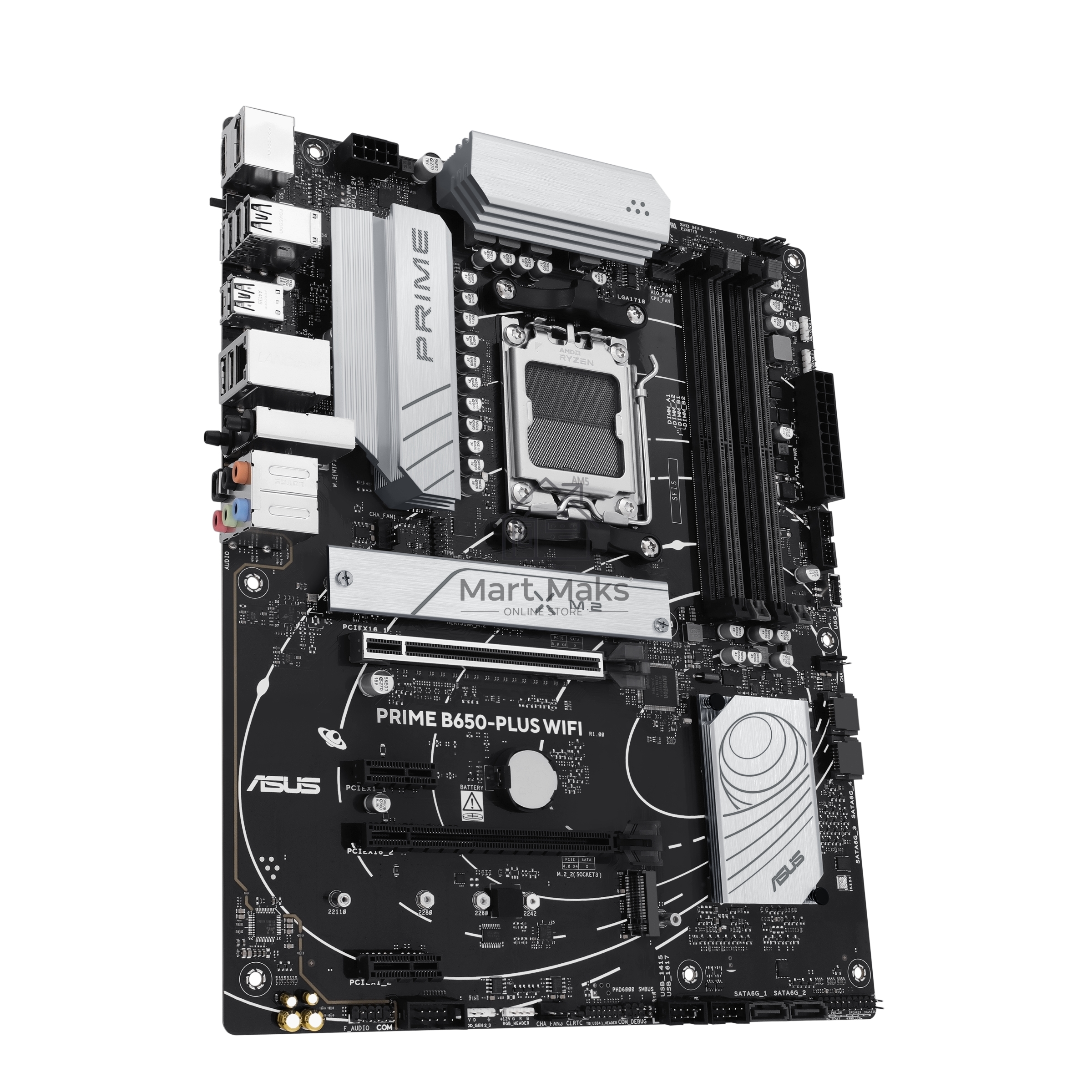Материнская плата ASUS PRIME B650-PLUS WIFI, AM5, AMD B650, 4xDDR5, 4xSATA, 2xM.2, 1xPCIe 4.0 x16, 2xPCIe 4.0 x1, 1xDP, 1xHDMI, 1x2.5Gb LAN, Wi-Fi 6E, Bluetooth 5.3, 4xUSB-A 10Gbps, 2xUSB-A 5Gbps, 2xUSB-A 2.0, 5x3.5 мм, 7.1, ATX