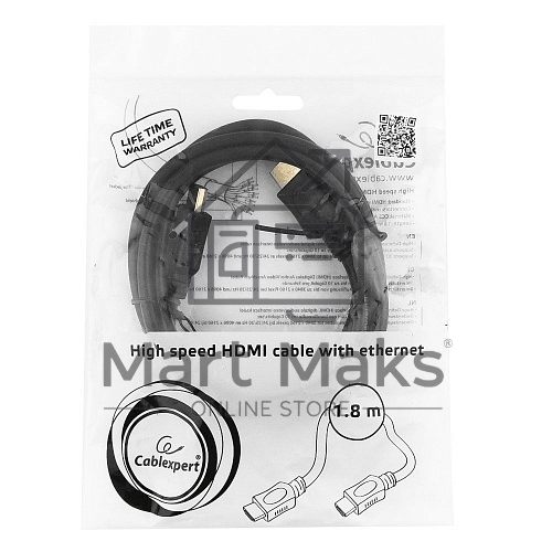 Кабель Cablexpert HDMI CC-HDMI4L-6, 19M/19M, v2.0, серия Light, позол.разъемы, экран, 1.8м, черный, пакет