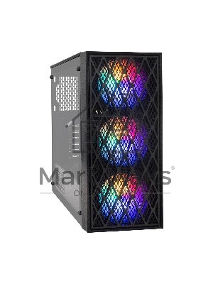 Компьютерный корпус Miditower ExeGate EVO-8243-EVO800 (ATX, БП EVO800RGb с вент. 12 см, 2*USB+1*USB 3.0, черный, 3 вент. с RGb подсветкой, боковая панель - закаленное стекло)