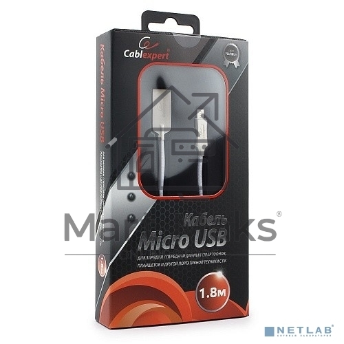 Кабель USB 2.0 Cablexpert CC-P-mUSB02W-1.8M, AM/microB, серия Platinum, длина 1.8м, белый, блистер
