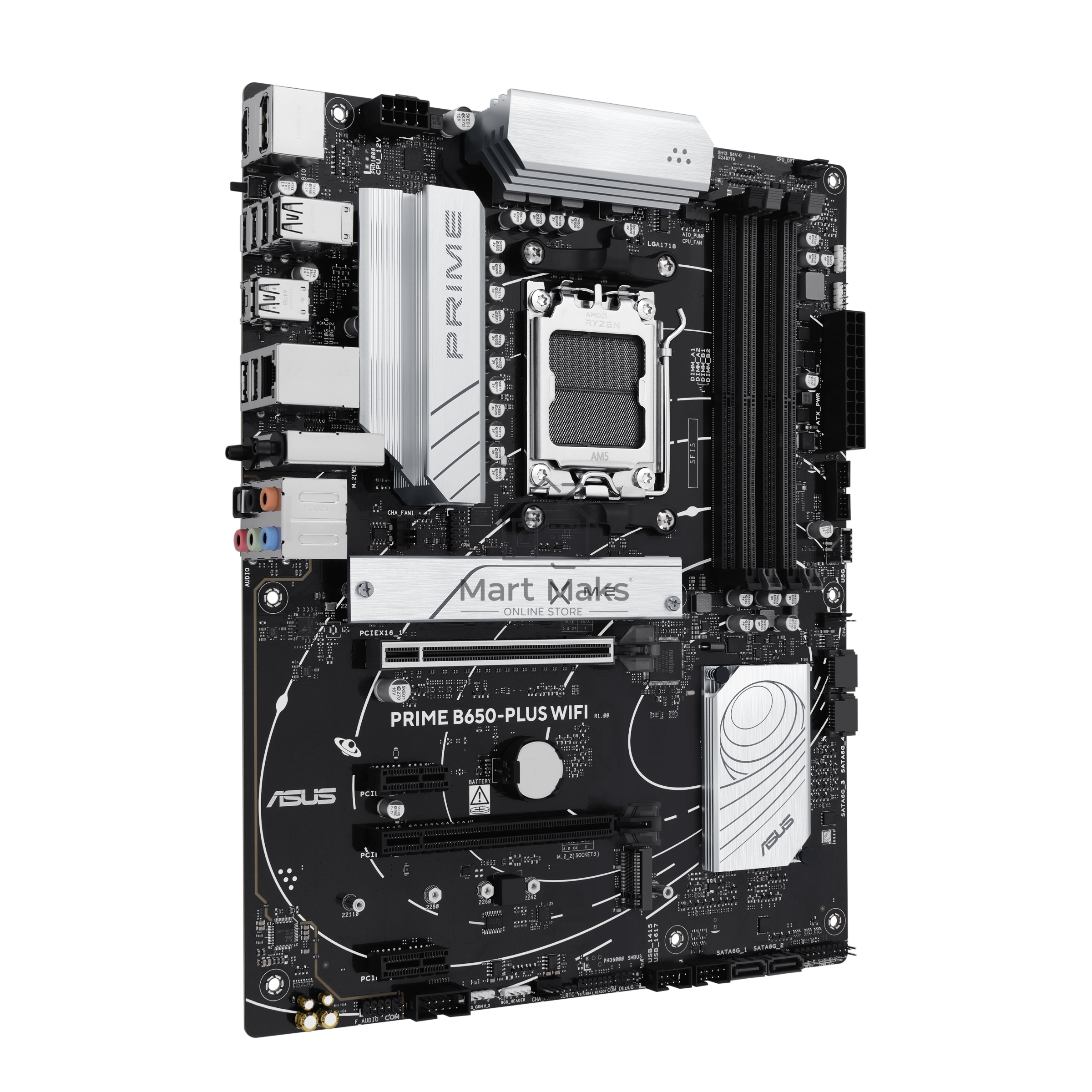 Материнская плата ASUS PRIME B650-PLUS WIFI, AM5, AMD B650, 4xDDR5, 4xSATA, 2xM.2, 1xPCIe 4.0 x16, 2xPCIe 4.0 x1, 1xDP, 1xHDMI, 1x2.5Gb LAN, Wi-Fi 6E, Bluetooth 5.3, 4xUSB-A 10Gbps, 2xUSB-A 5Gbps, 2xUSB-A 2.0, 5x3.5 мм, 7.1, ATX