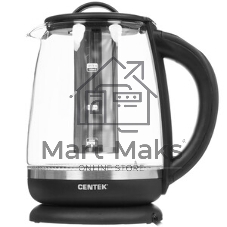 Электрочайник Centek CT-0017 черный, 2 л, 2200 Вт, скрытый нагревательный элемент, поддержание температуры
