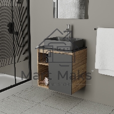 Тумба Bau Dream Blackwood 60 правая, графит, раковина BAU Cerama 48х37 темно-серая матовая, смеситель Hotel Dream, нерж. сталь