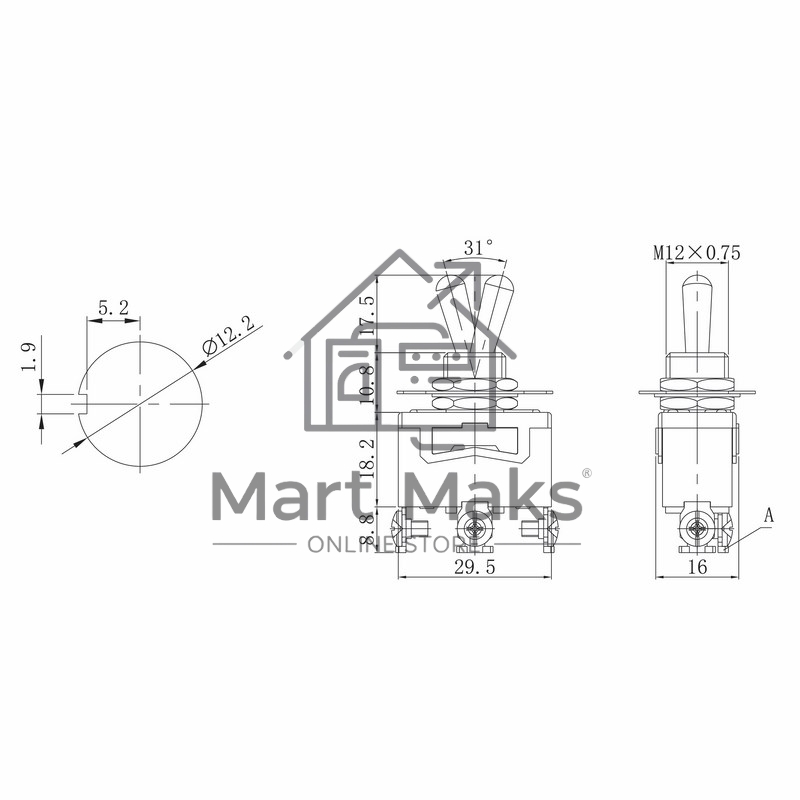 Тумблер 250V 15А (3c) ON-(ON) однополюснойRexant