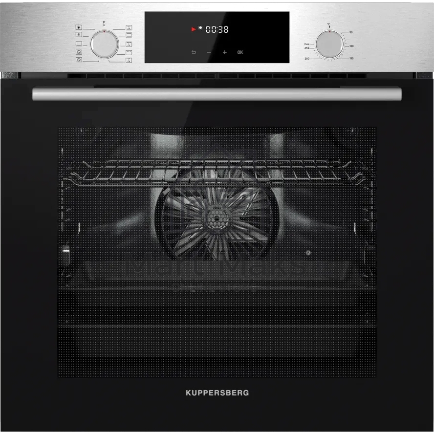 Встраиваемый духовой шкаф Kuppersberg HF 609 BX, High-Tech, объем 80 л, 10 режимов работы, телескопические направляющие, цифровой таймер, 2 стекла в дверце, утапливаемые переключатели, энергоэффективность А, черный/нержавеющая сталь