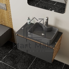 Комплект: тумба Bau Dream Blackwood графит 80, раковина BAU Cerama 48х37, темно-серая, смеситель Hotel Dream, нерж сталь, выпуск клик клак хром