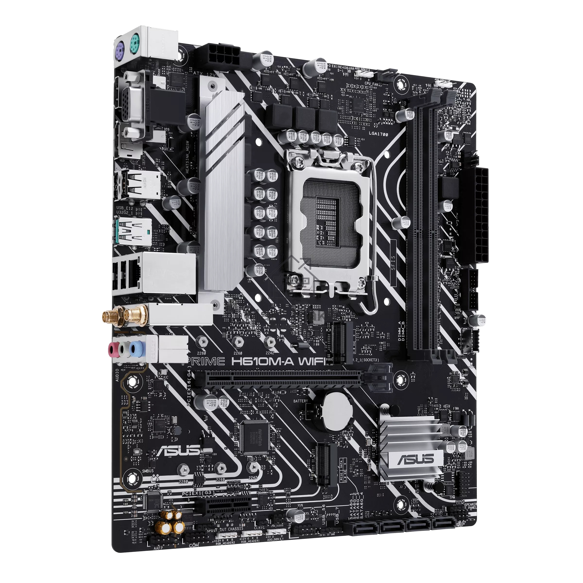 Материнская плата ASUS PRIME H610M-A WIFI, LGA 1700, Intel H610, 2xDDR5, 4xSATA, 2xM.2, 1xPCIe 4.0 x16, 1xDP, 1xHDMI, 1xVGA, 1x1Gb LAN, 1xUSB 3.2 Gen 2, 4xUSB 2.0, 3x3.5 мм, 7.1, mATX