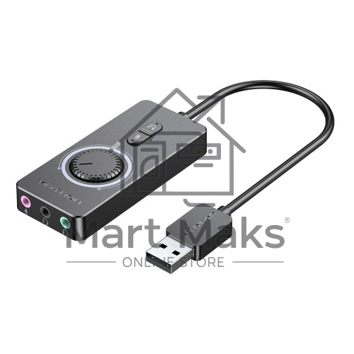 Внешняя звуковая карта Vention USB c регулятором громкости Черная